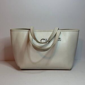 Salvatore Ferragamo Gancini White Leather Small Tote Bag